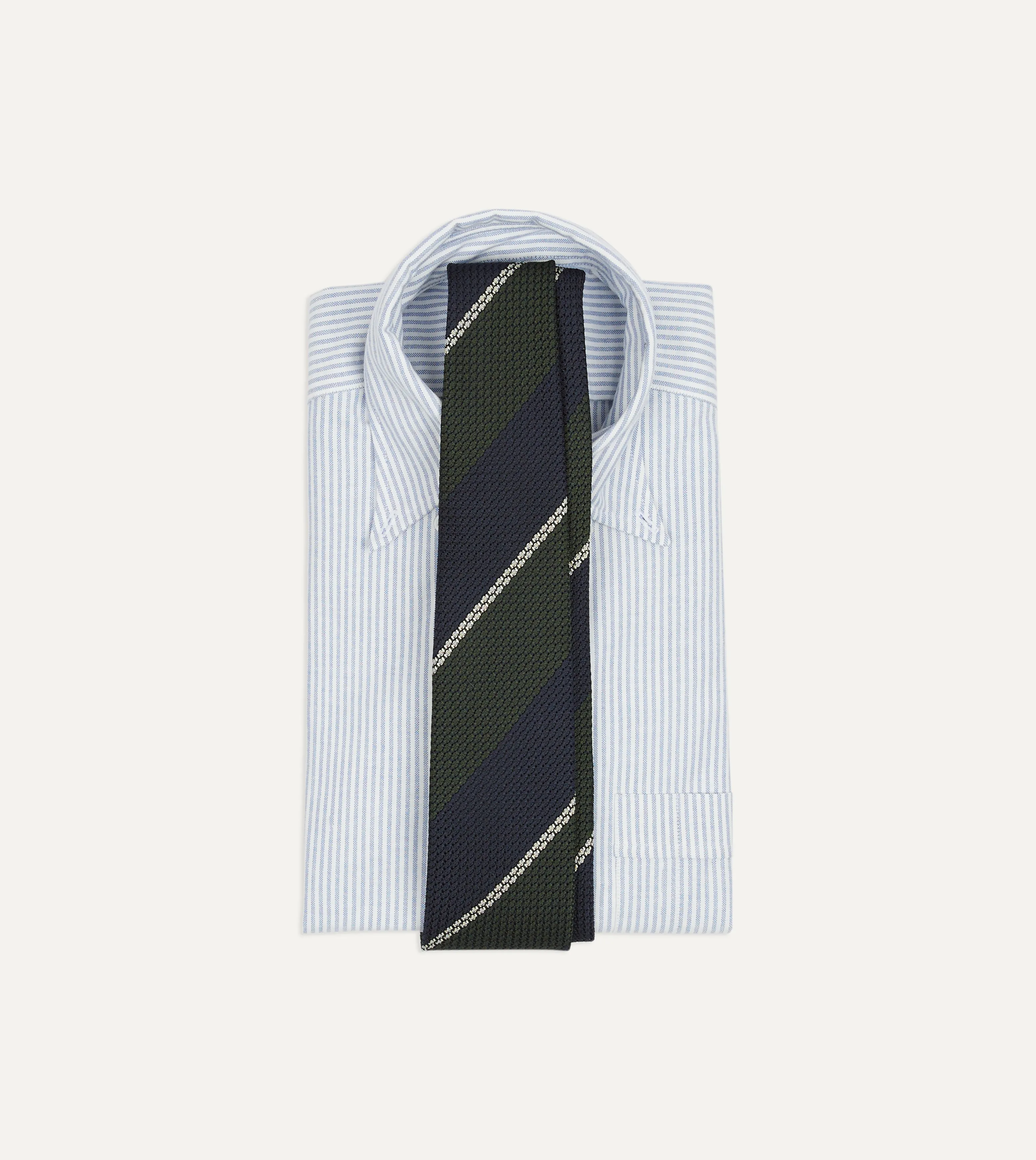 Navy, Green and White Stripe Silk Grenadine Tie