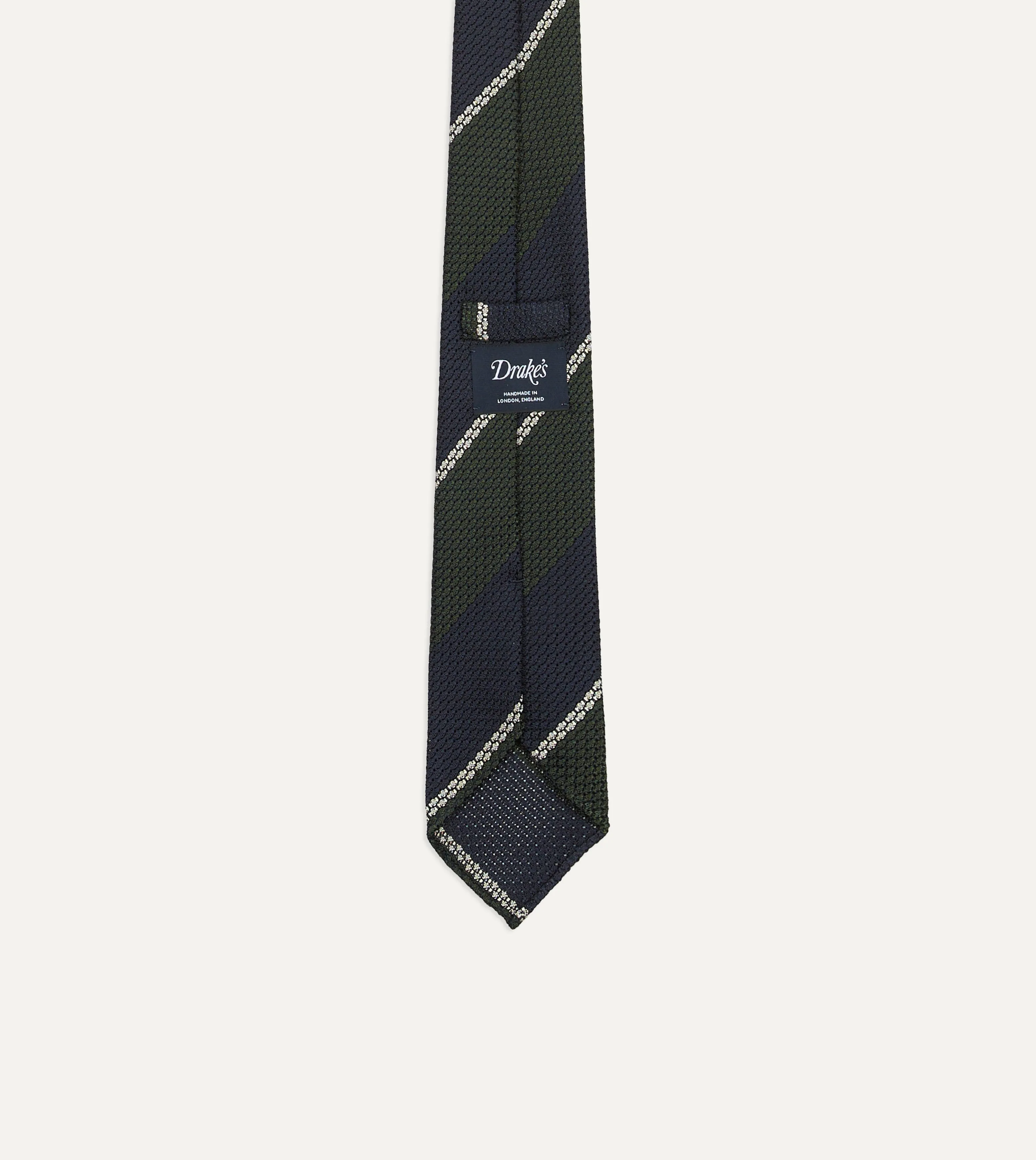 Navy, Green and White Stripe Silk Grenadine Tie