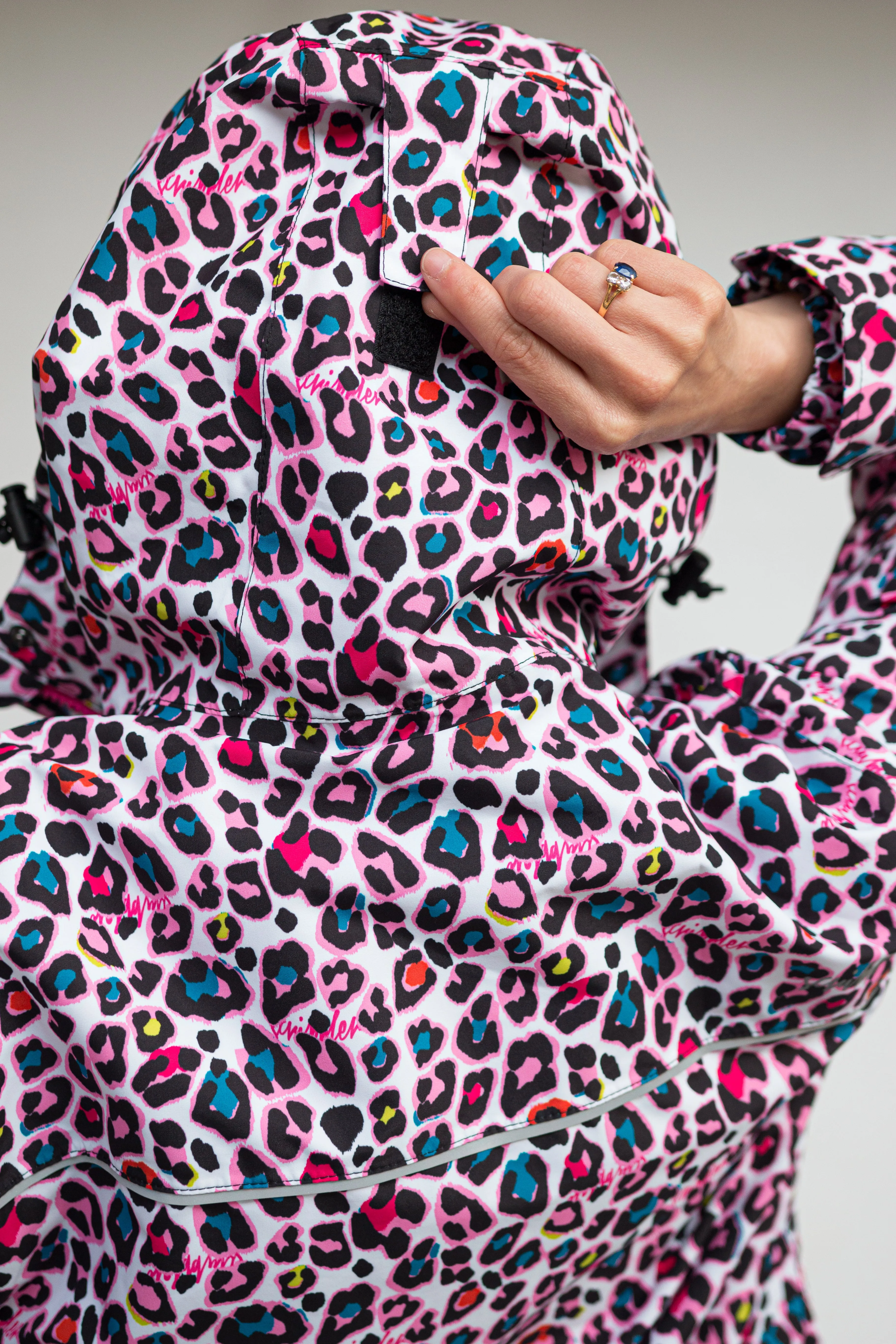 Neon Leopard waterproof mesh lined raincoat