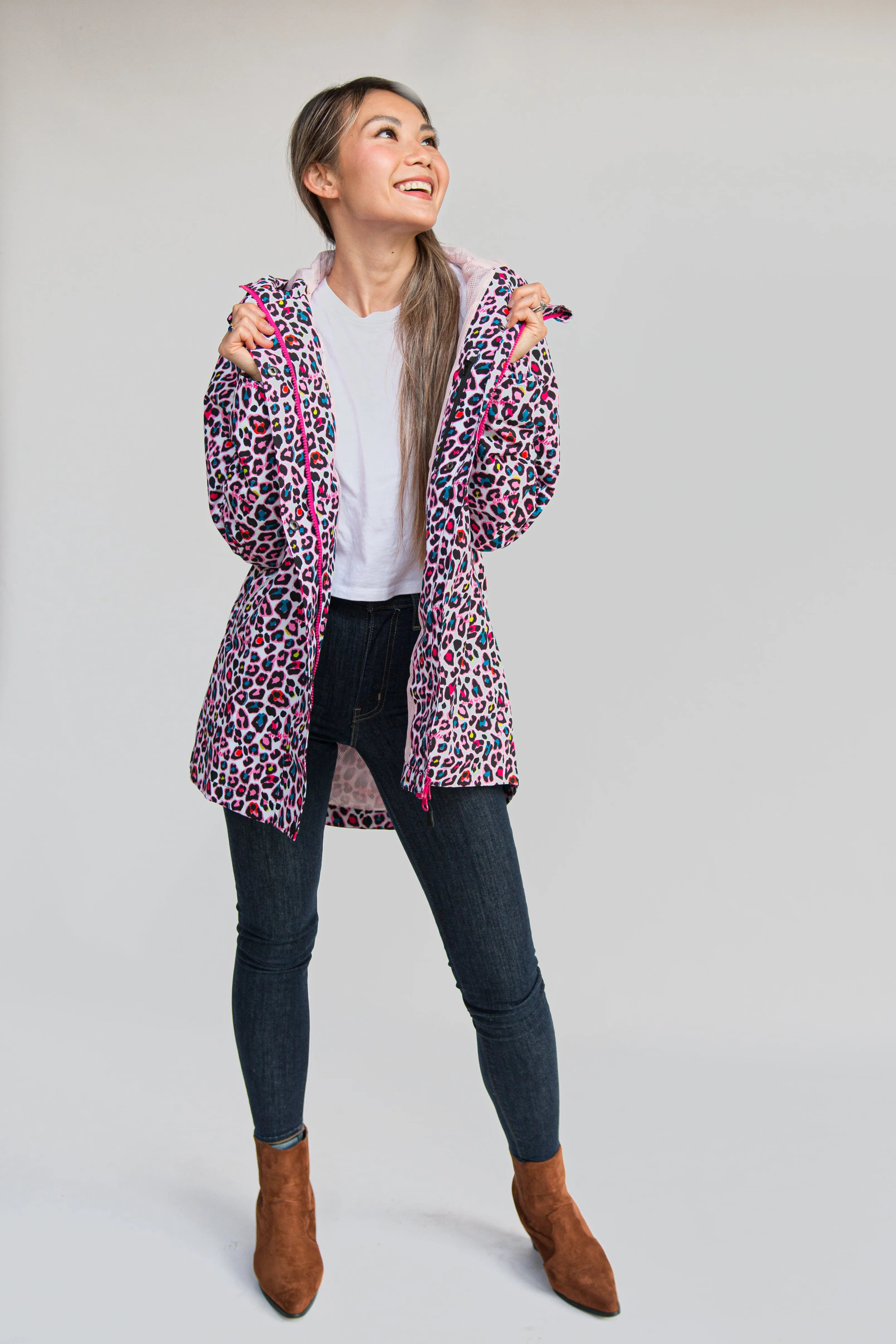 Neon Leopard waterproof mesh lined raincoat