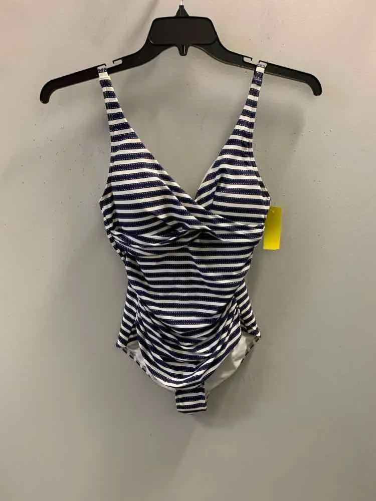 NIPTUCK SWIM Swimwear Size 8 NAVY/WHITE Stripe Swimsuit