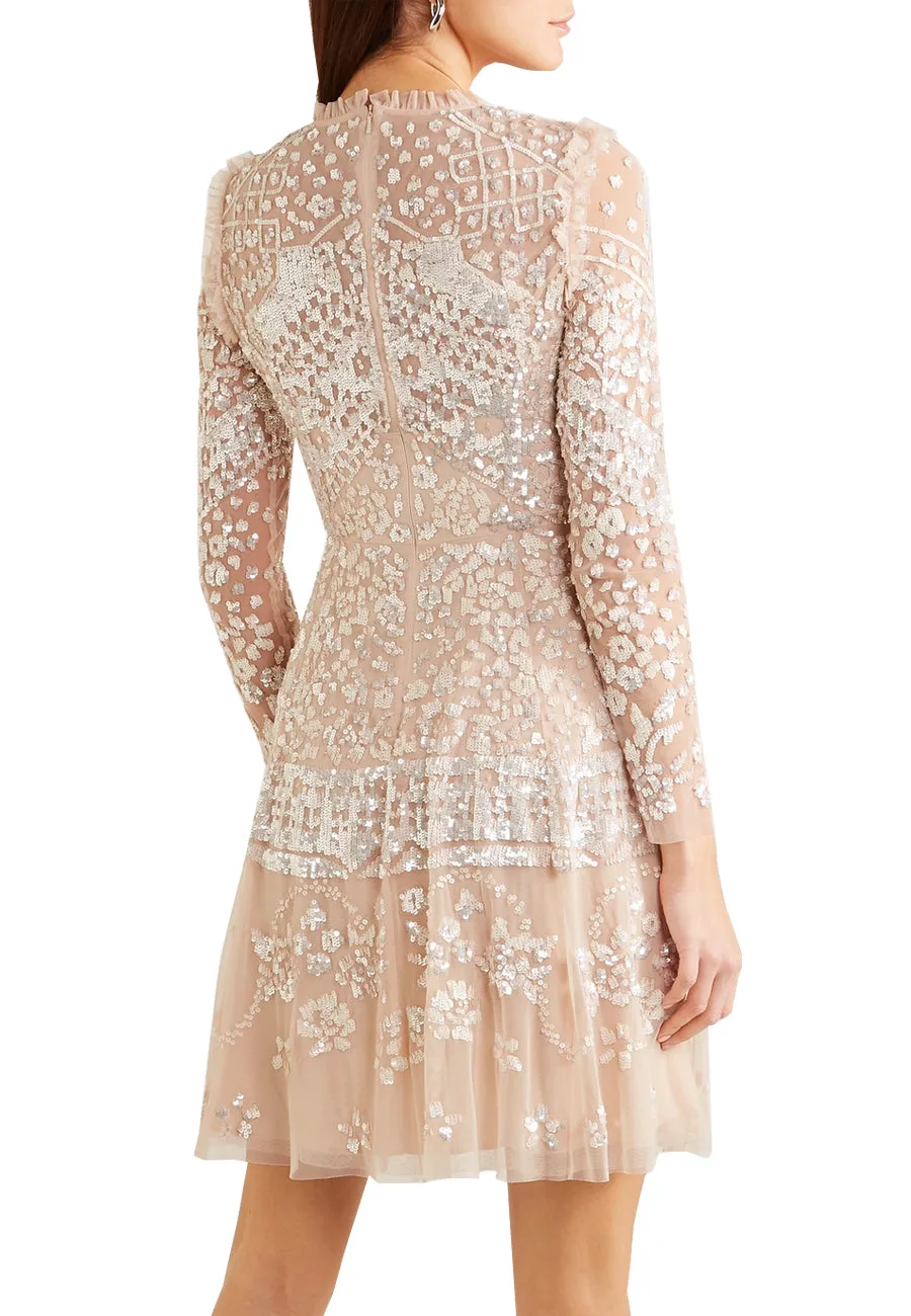 Nude Aurora Embellished Sequins Midi Dress