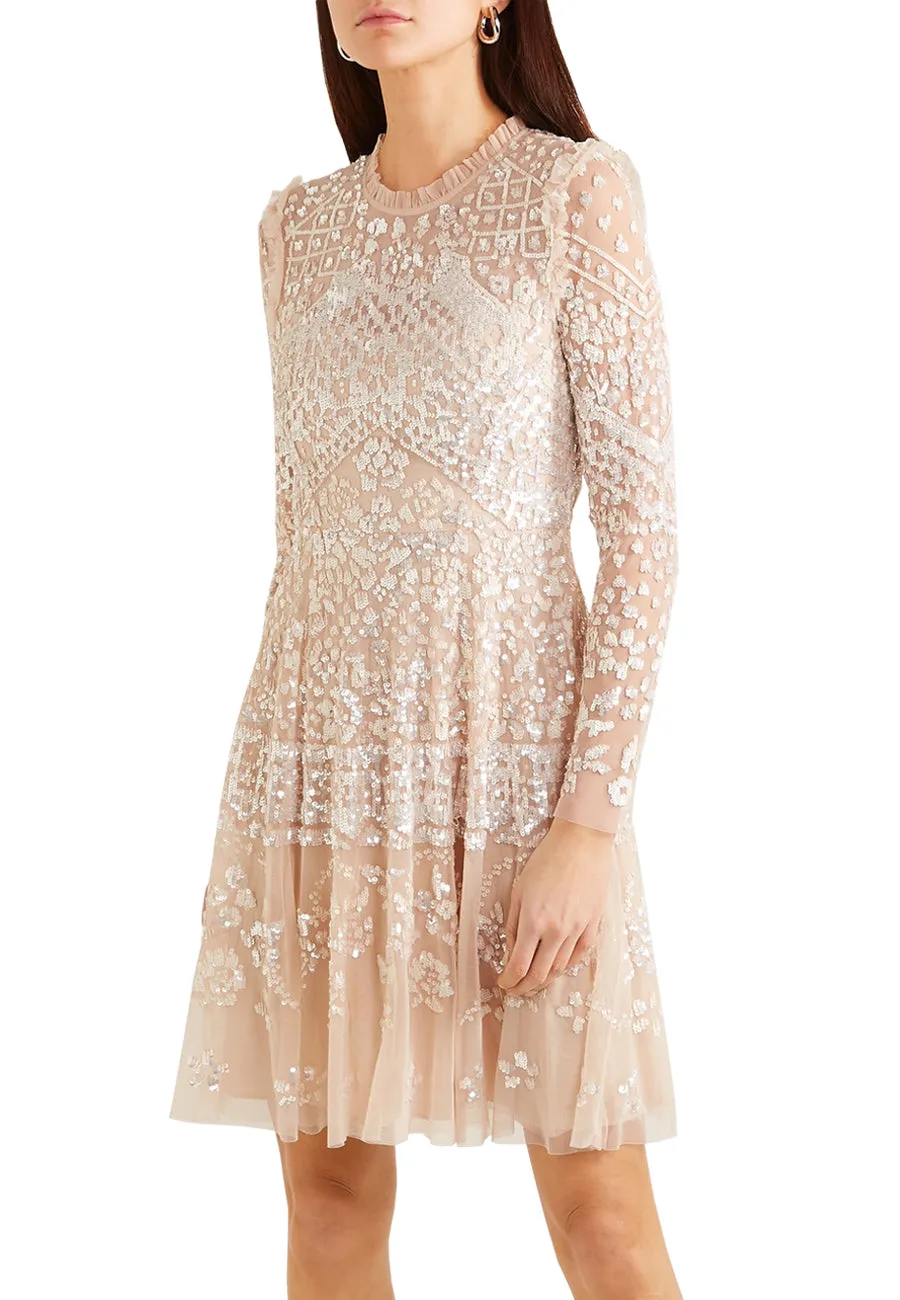 Nude Aurora Embellished Sequins Midi Dress