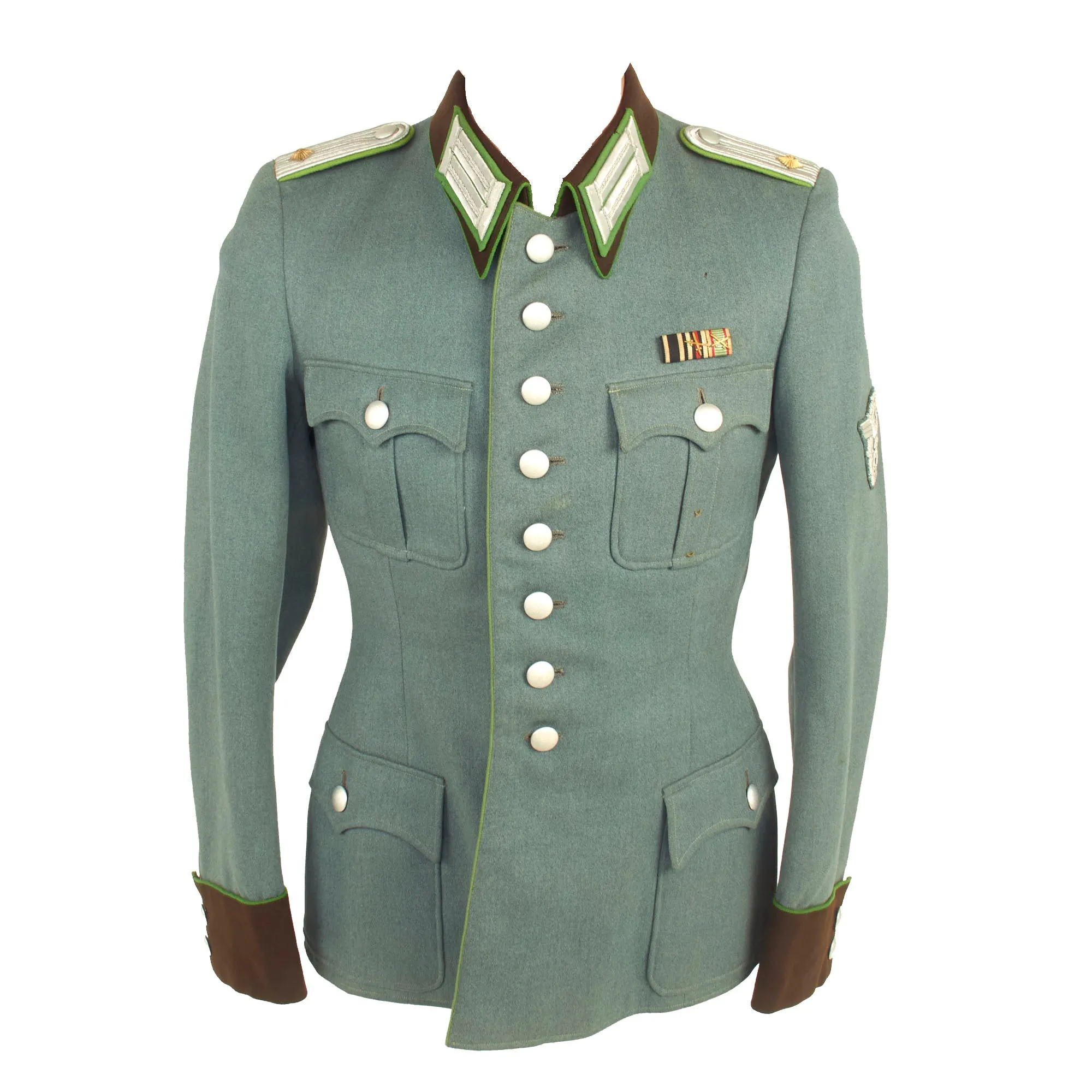 Original German WWII Named Oberleutnant der Schutzpolizei Officer's M36 Field Tunic with WWI Era Medal Bar - dated 1939