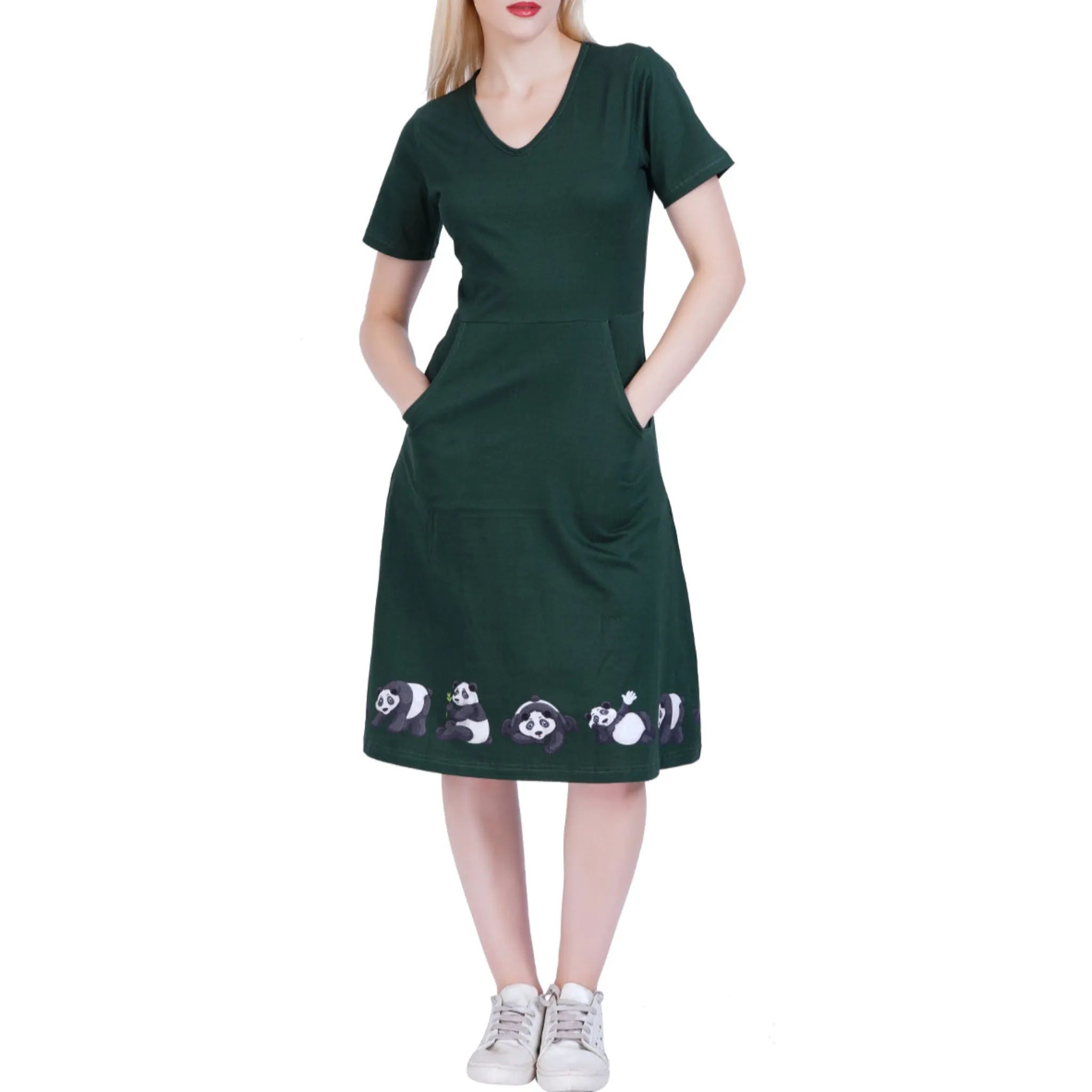 Pandas A-Line Dress (With Waist Seam)