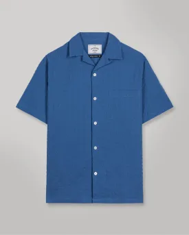 Portuguese Flannel Big Square Seersucker Short Sleeve Shirt - Blue