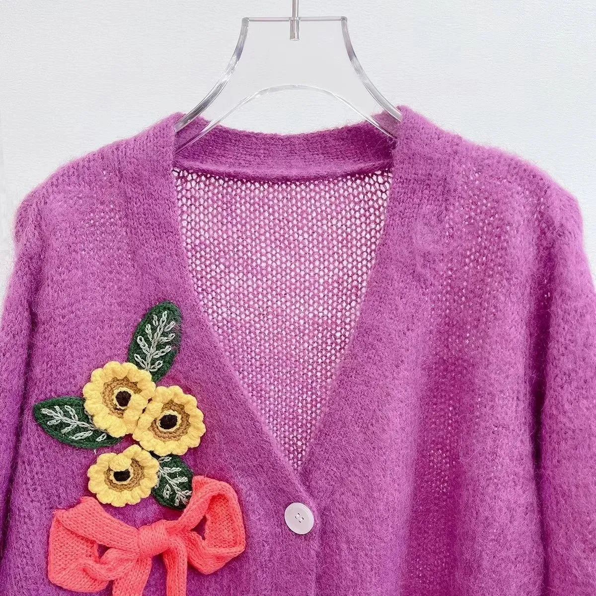 Pre Order:  Floral Attached Corsage Knit Thin Sweater