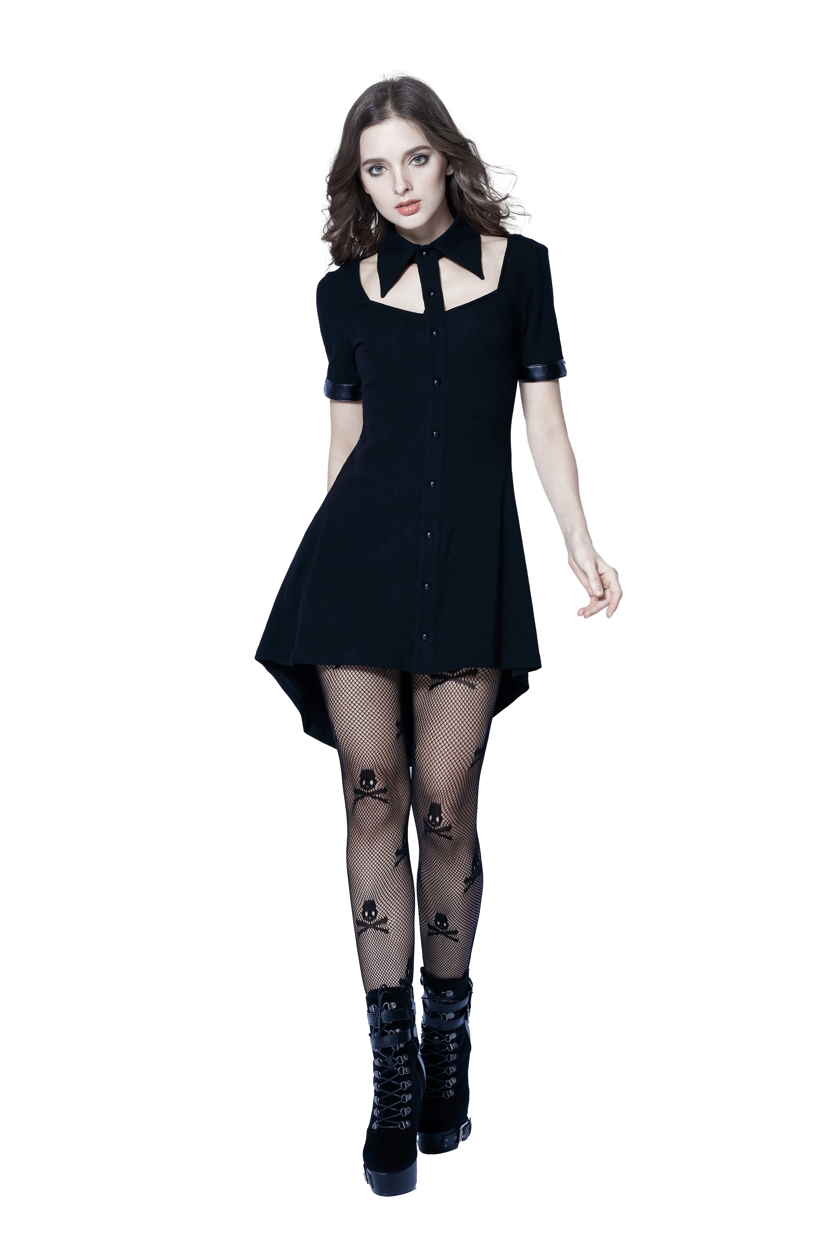 Punk hollow-out doll collar cocktail Tee dress DW127