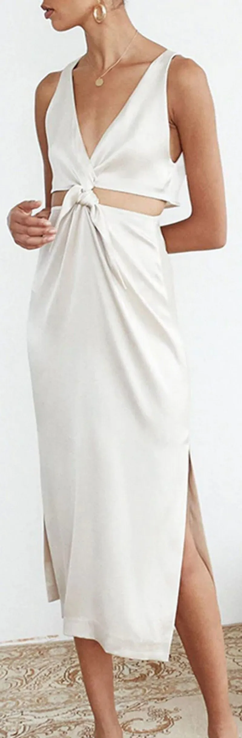 'Regina' Knotted Dress, Cream