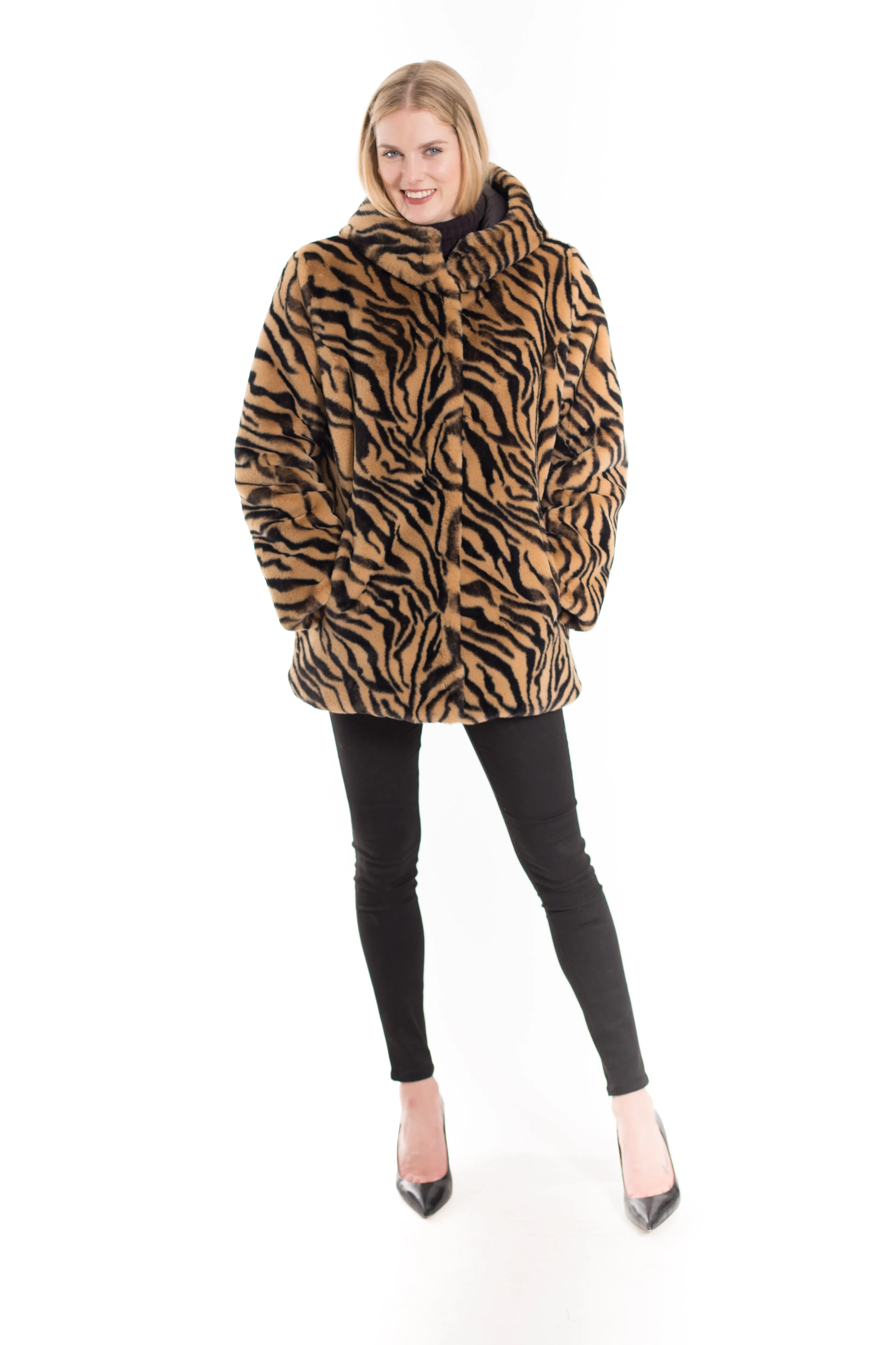 Reversible Faux Fur Printed Coat