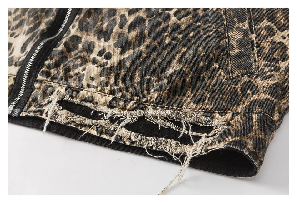 Rogue Leopard | Oversized Leopard Print Denim Jacket