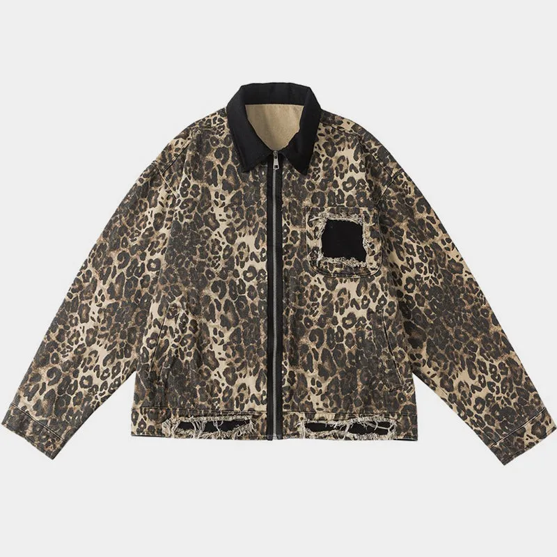 Rogue Leopard | Oversized Leopard Print Denim Jacket