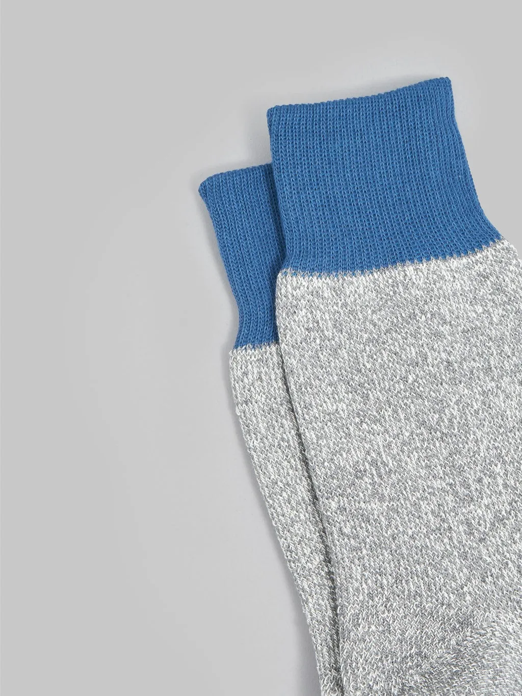 ROTOTO Double Face Crew Socks "Silk & Cotton" Blue/Light Grey