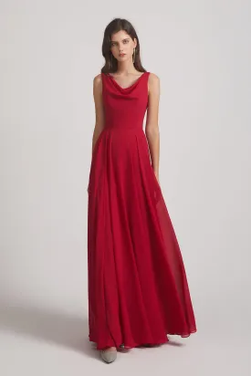 Sleeveless Cowl Chiffon A-line Bridesmaid Dresses (AF0052)