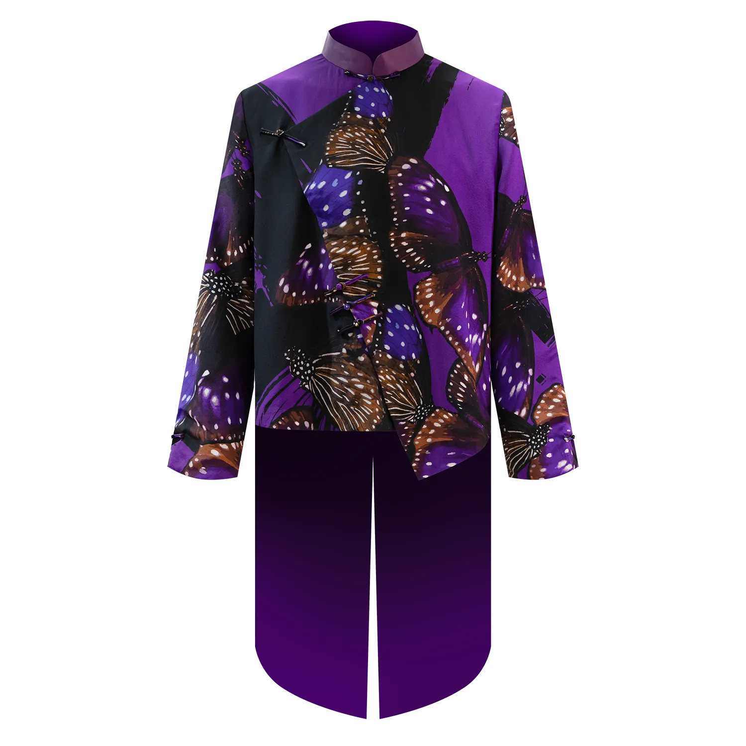 SPARKLE BY KAREN CHAN x Fung Yuen Butterfly Reserve【BLUE SPOTTED CROW】100% Silk Tuxedo Tang Jacket / Kung Fu Jacket (藍點紫斑蝶)