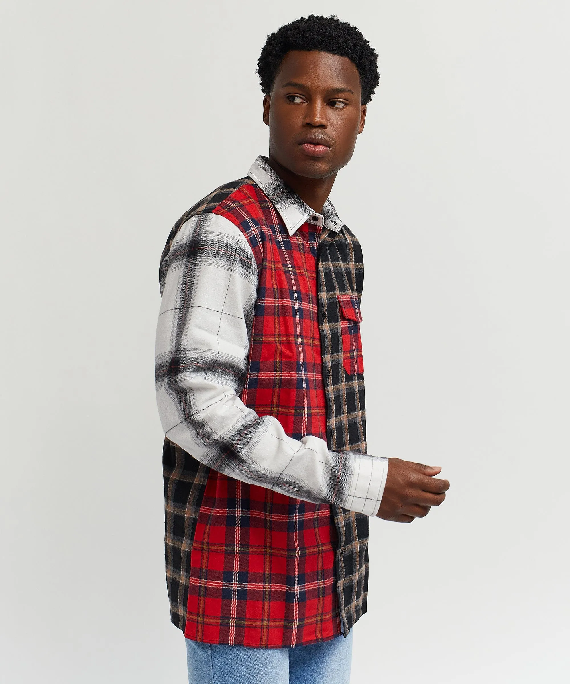 Split Flannel Checkered Shirt - Multi