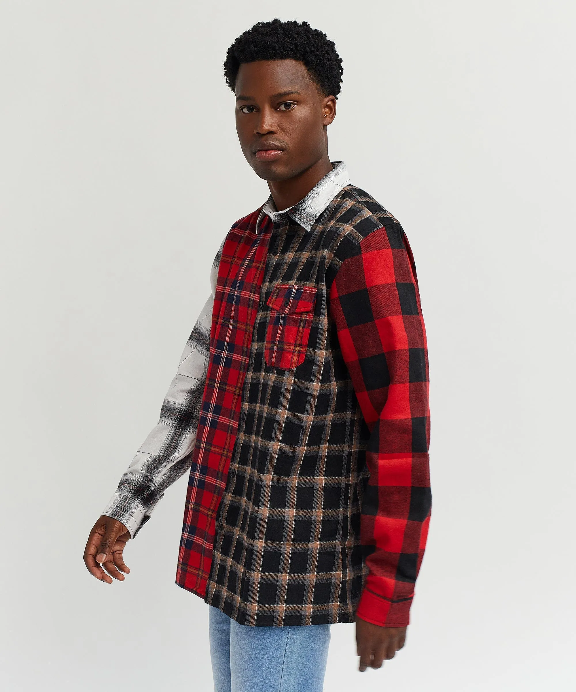 Split Flannel Checkered Shirt - Multi