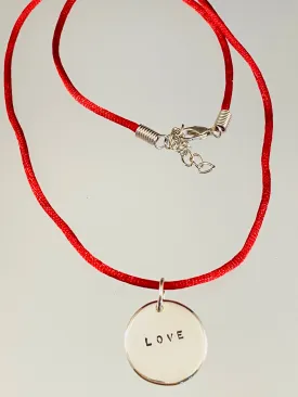 Sterling 'Love' Charm on Red Satin Cord