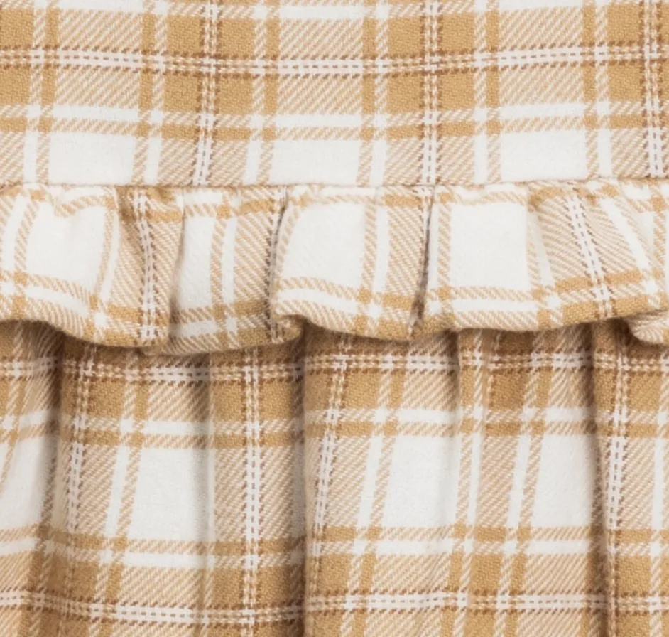 Sydney Flannel Ruffle Dress - Latte Plaid