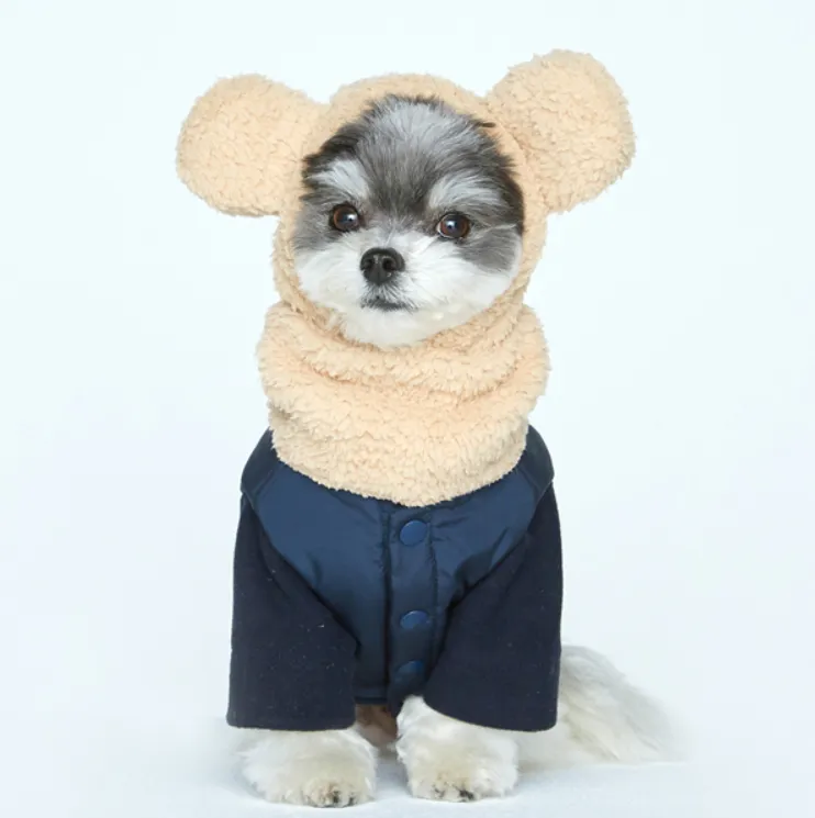 Teddy Bear Pocket Padded Coat - Navy