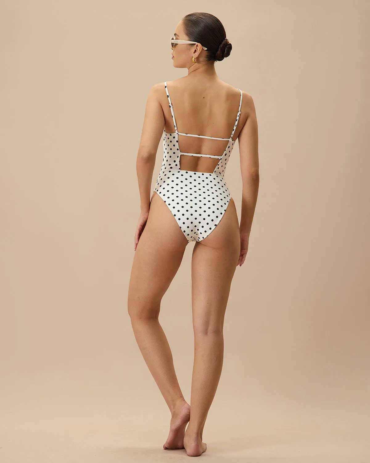 The White Polka Dot Backless One-Piece Swimsuit