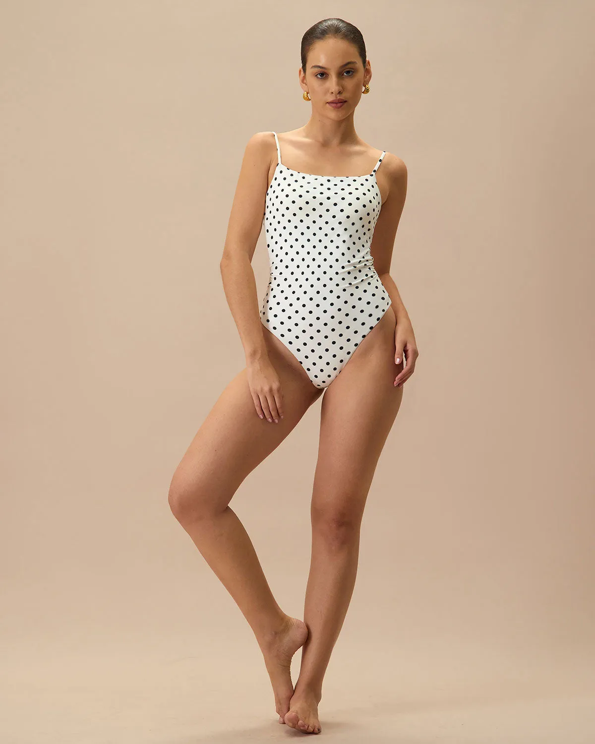 The White Polka Dot Backless One-Piece Swimsuit