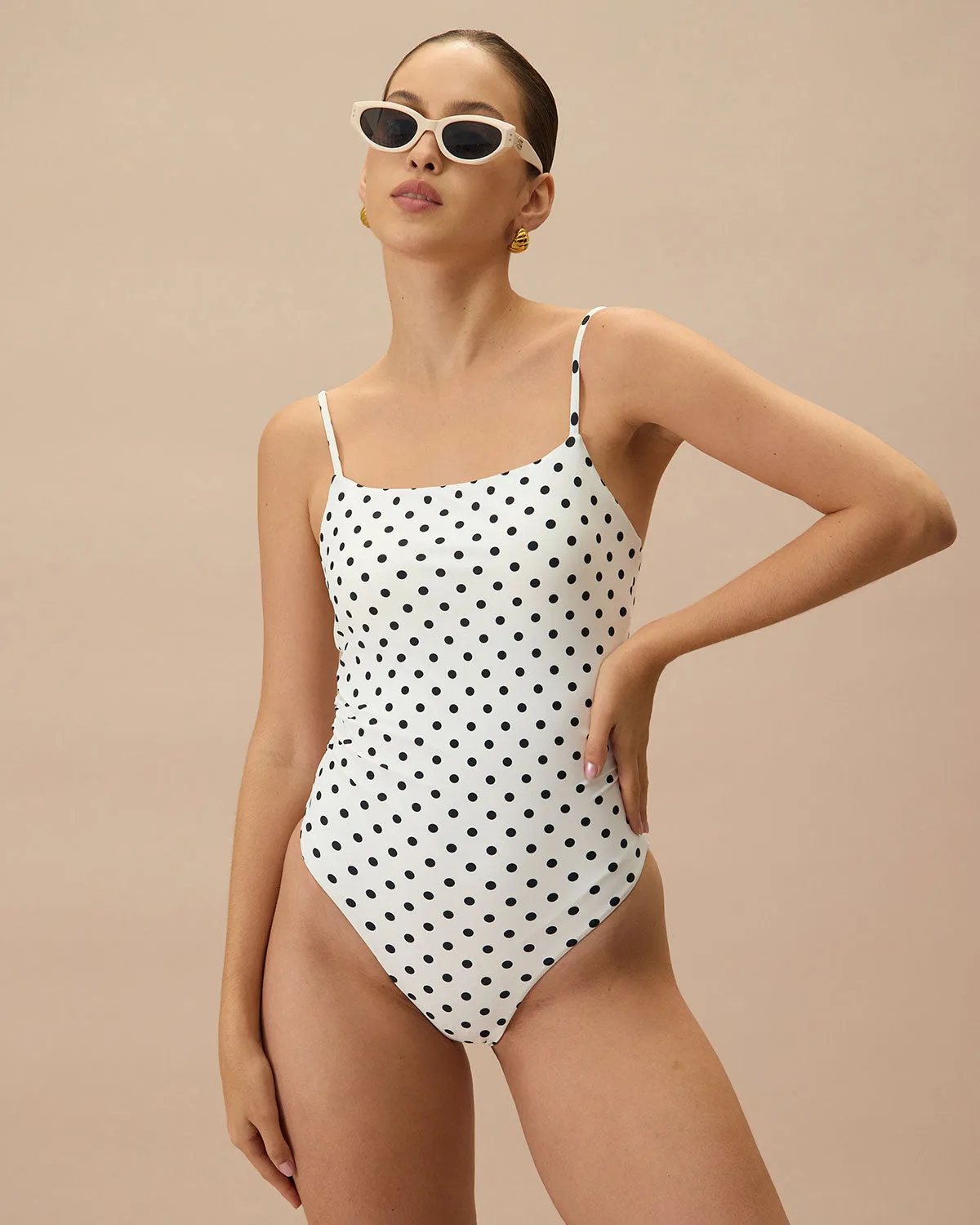 The White Polka Dot Backless One-Piece Swimsuit