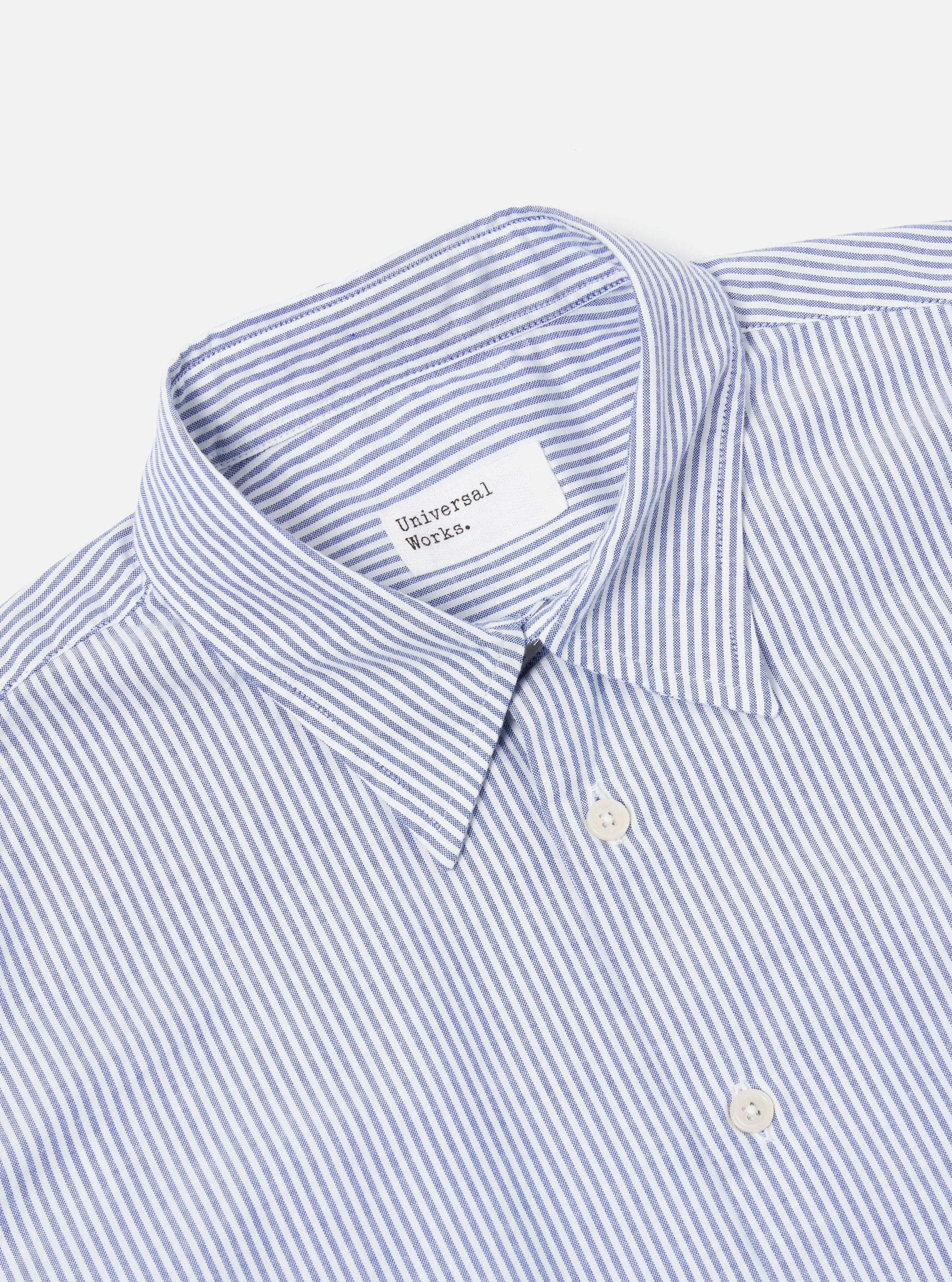 Universal Works Square Pocket Shirt in Navy Security Stripe Cotton