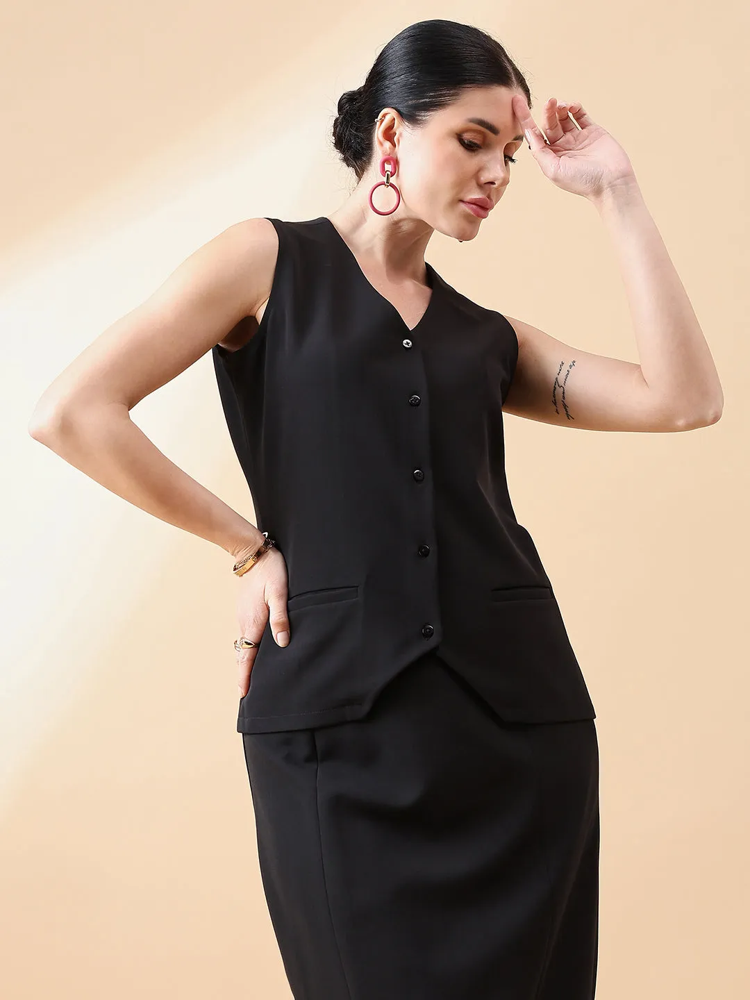 Waist Coat Top - Black