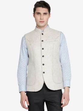 White & Brown Solid Regular Fit Modi Jacket | JadeBlue