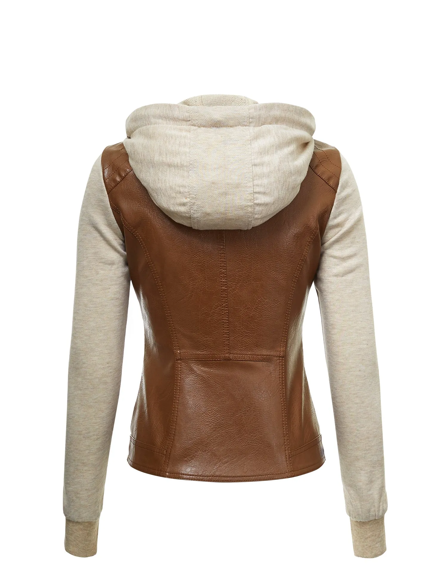 Womens Lock & Love Faux Leather Full Zip Hoodie Sweatshirt Jacket